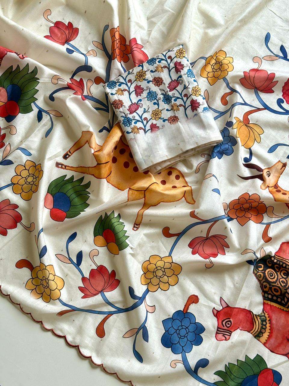 Deer Soft Tusser Silk fabric Silver Weaving Butti In Body An...
