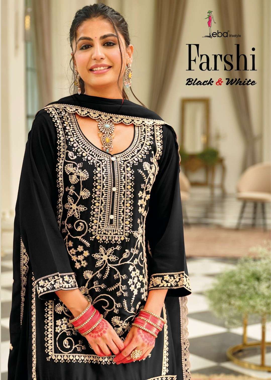 EBA LIFESTYLE FARSHI B W CHINON EMBROIDERY HEAVY SUIT BEST P...