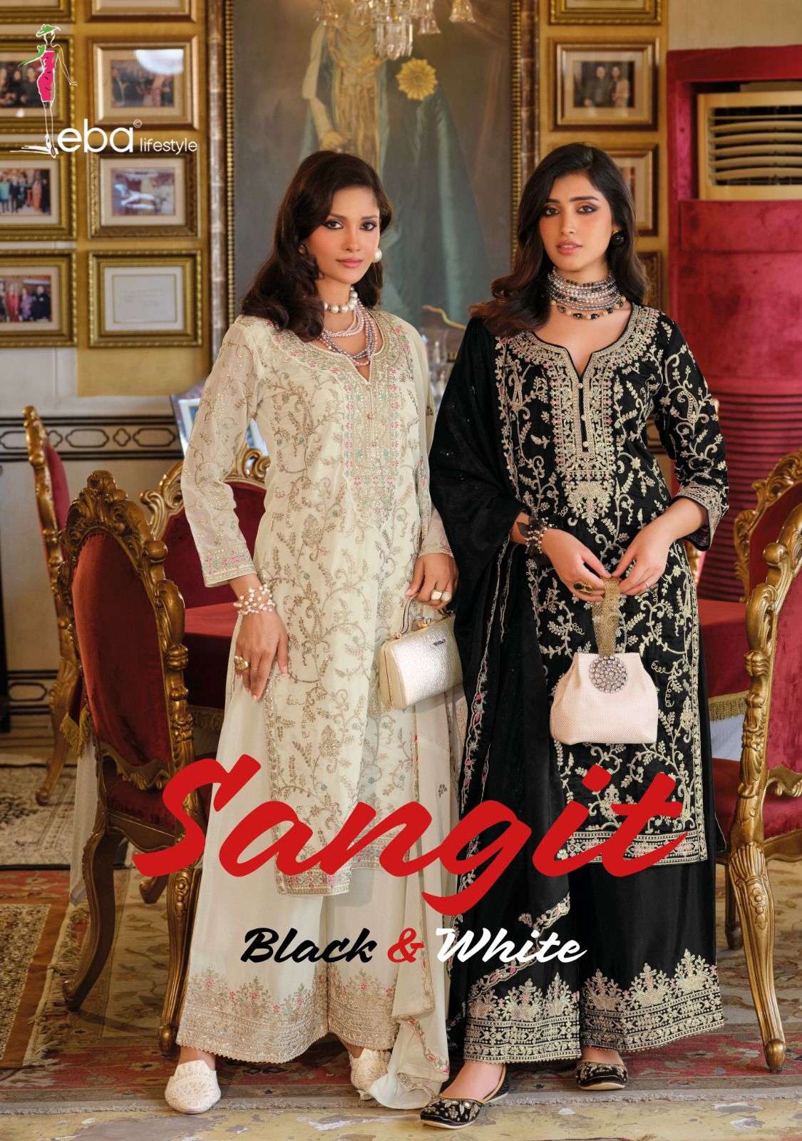 EBA LIFESTYLE SANGEET BW HEAVY CHINON DESIGNER PALAZZO SUIT ...