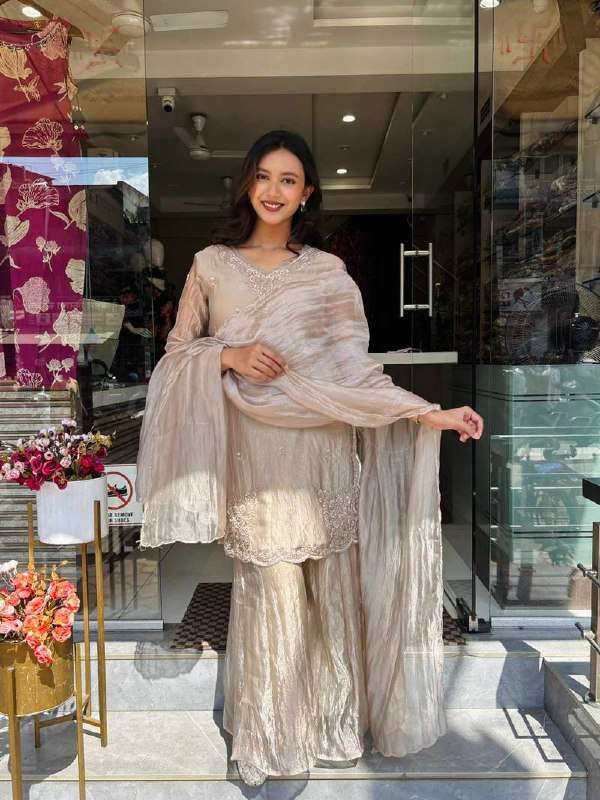 EID SPECIAL PARTY WEAR DESIGNER SILK GRAY FARSI SALWAR SUIT ...