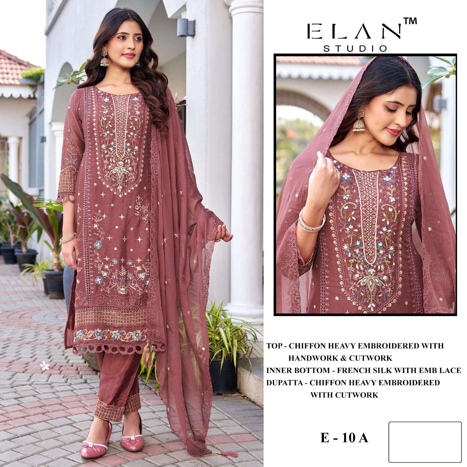 ELAN STUDIO E 10 CHIFFON EMBROIDERY CUT WORK LADIES SUIT MAT...