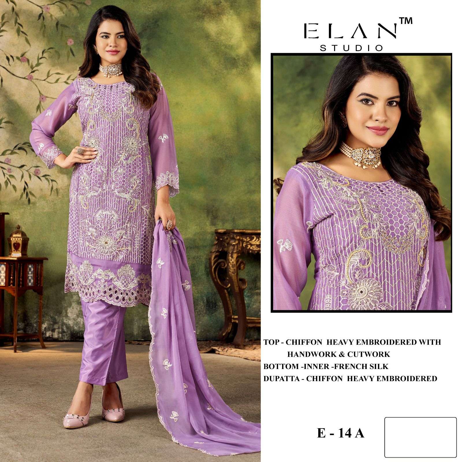 ELAN STUDIO E 14 CHIFFON HEAVY CUTWORK PAKISTANI VIRAL FASHI...