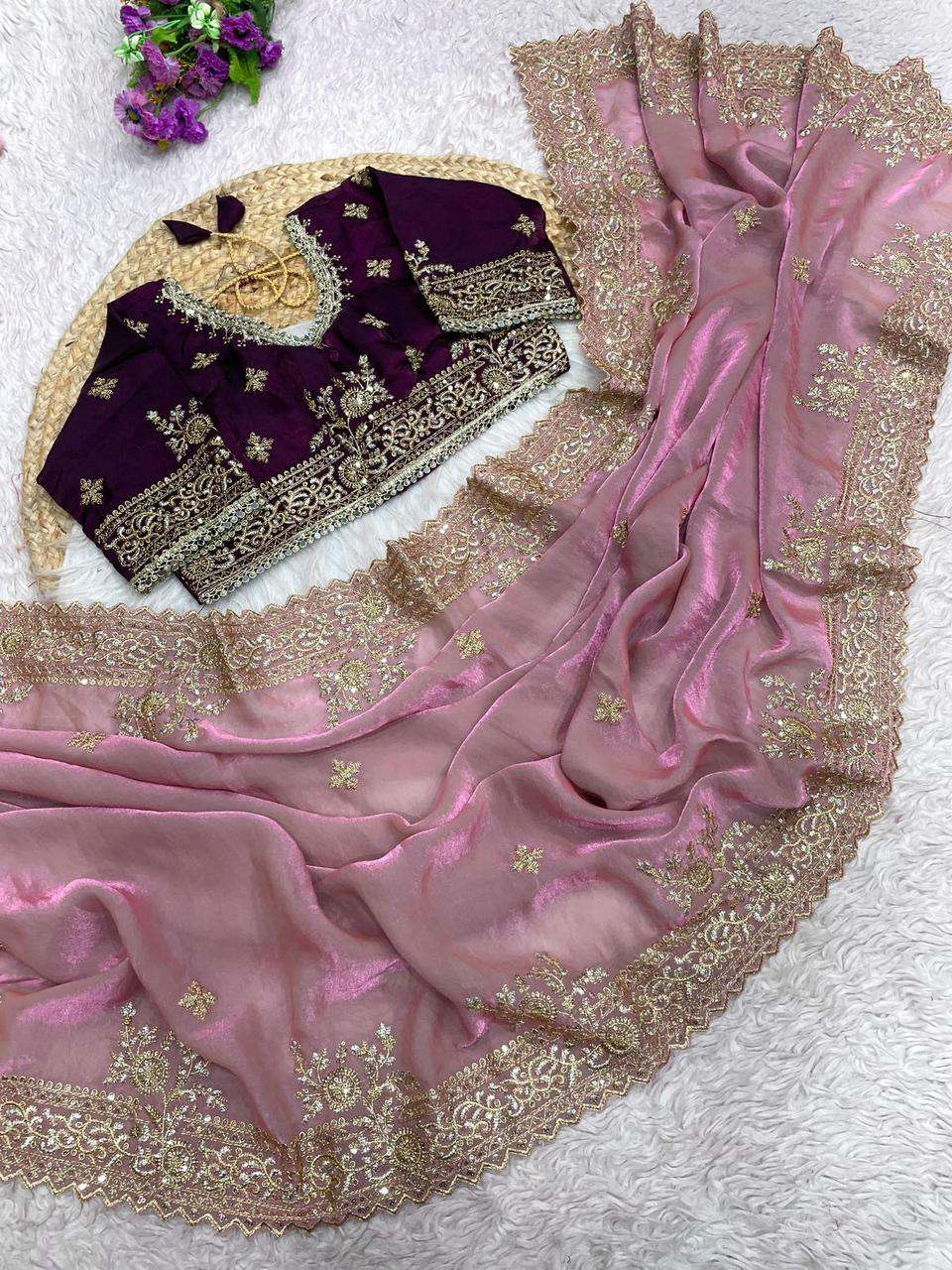 fancy satin fabric with embroidery work This saree will Make...