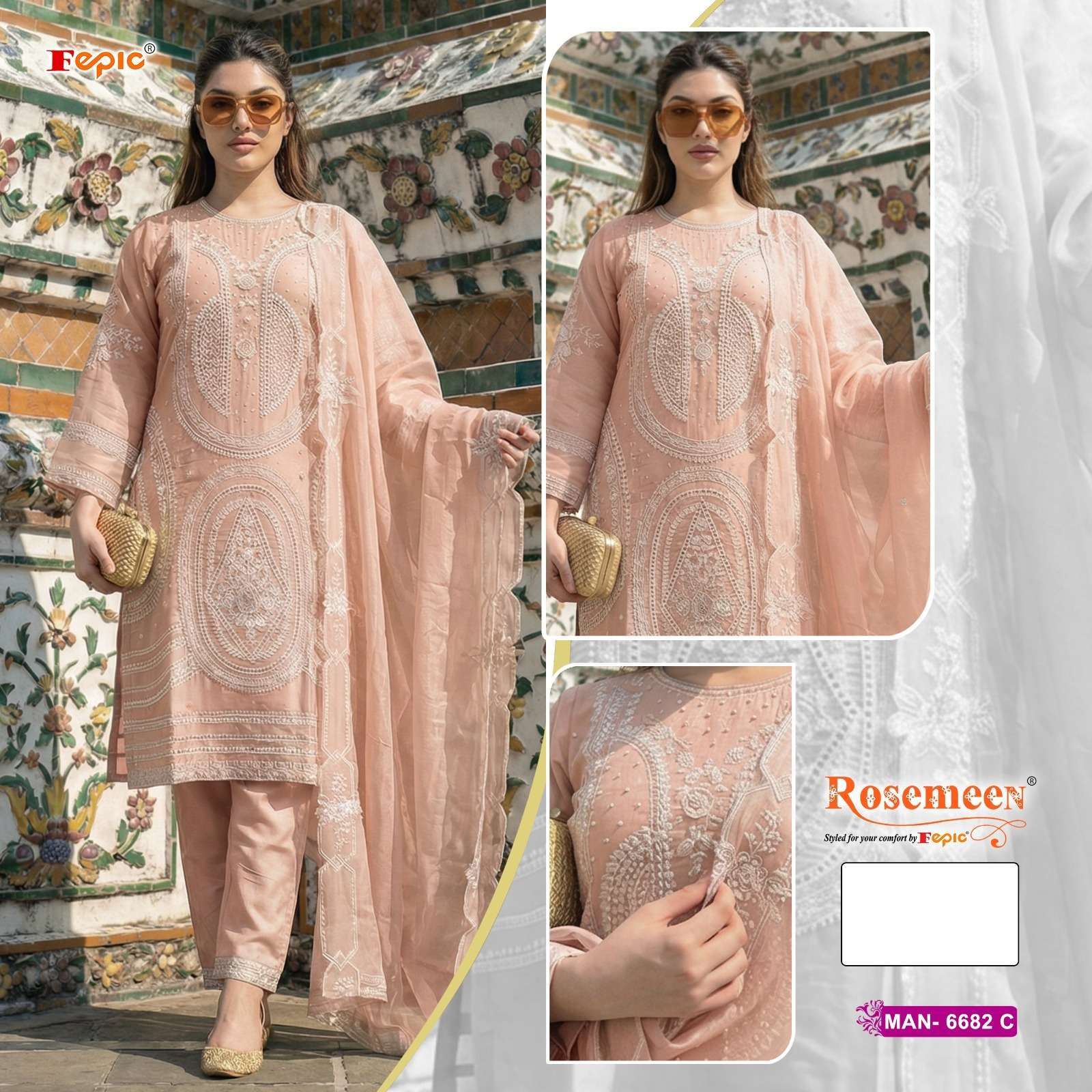FEPIC SUITS MAN 6693 PAKISTANI DRESS MATERIAL SHIFFON WORK S...