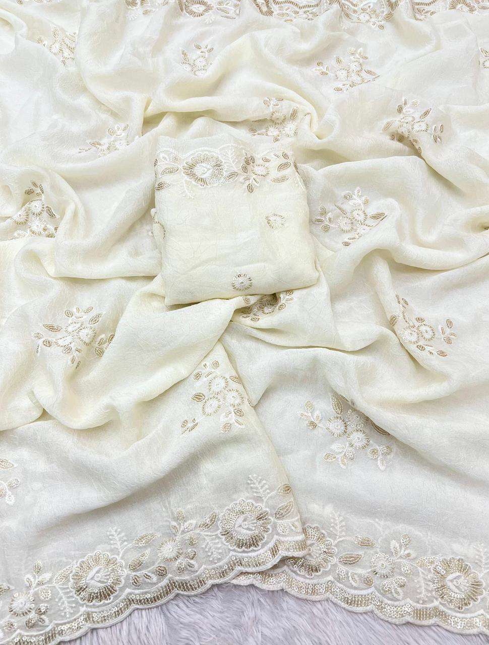 five move shiny and fancy crush Silk fabric With Fancy Sequi...