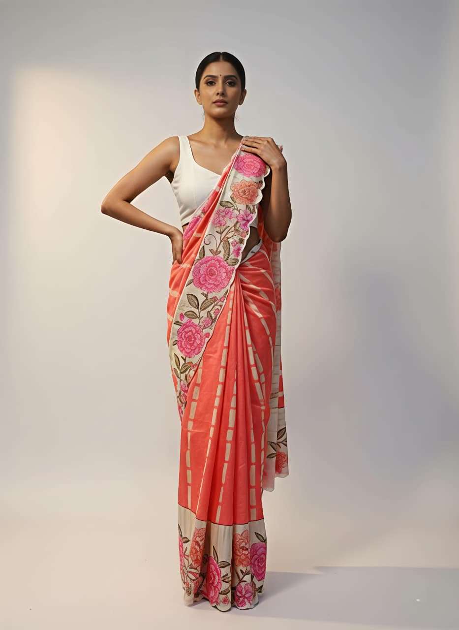   FLORA CUTWORK NEW ARRIVAL TISSUE SILK SOFT FABRIC WITH VER...
