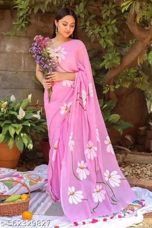 flower family Pure and beautiful Linen fabric with floral de...