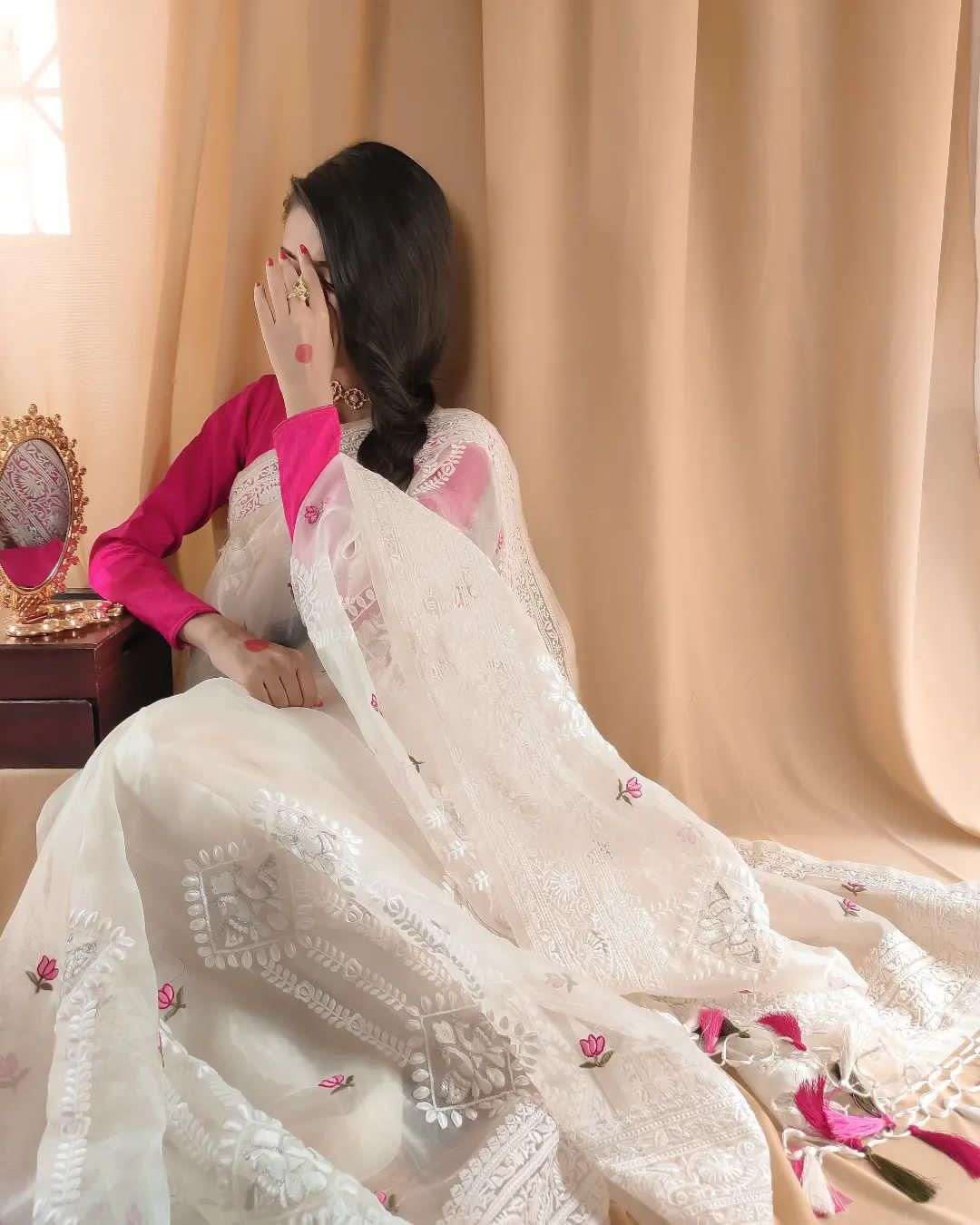Fresh arrivals Pure and soft Off white silk organza fabric w...