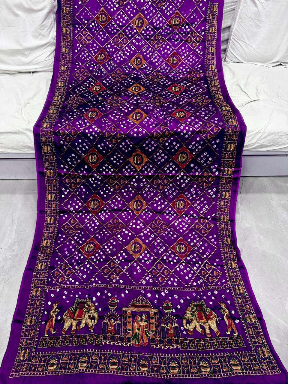 Gaji Silk Original Bandhani With Gota Embroidery Bandhej typ...