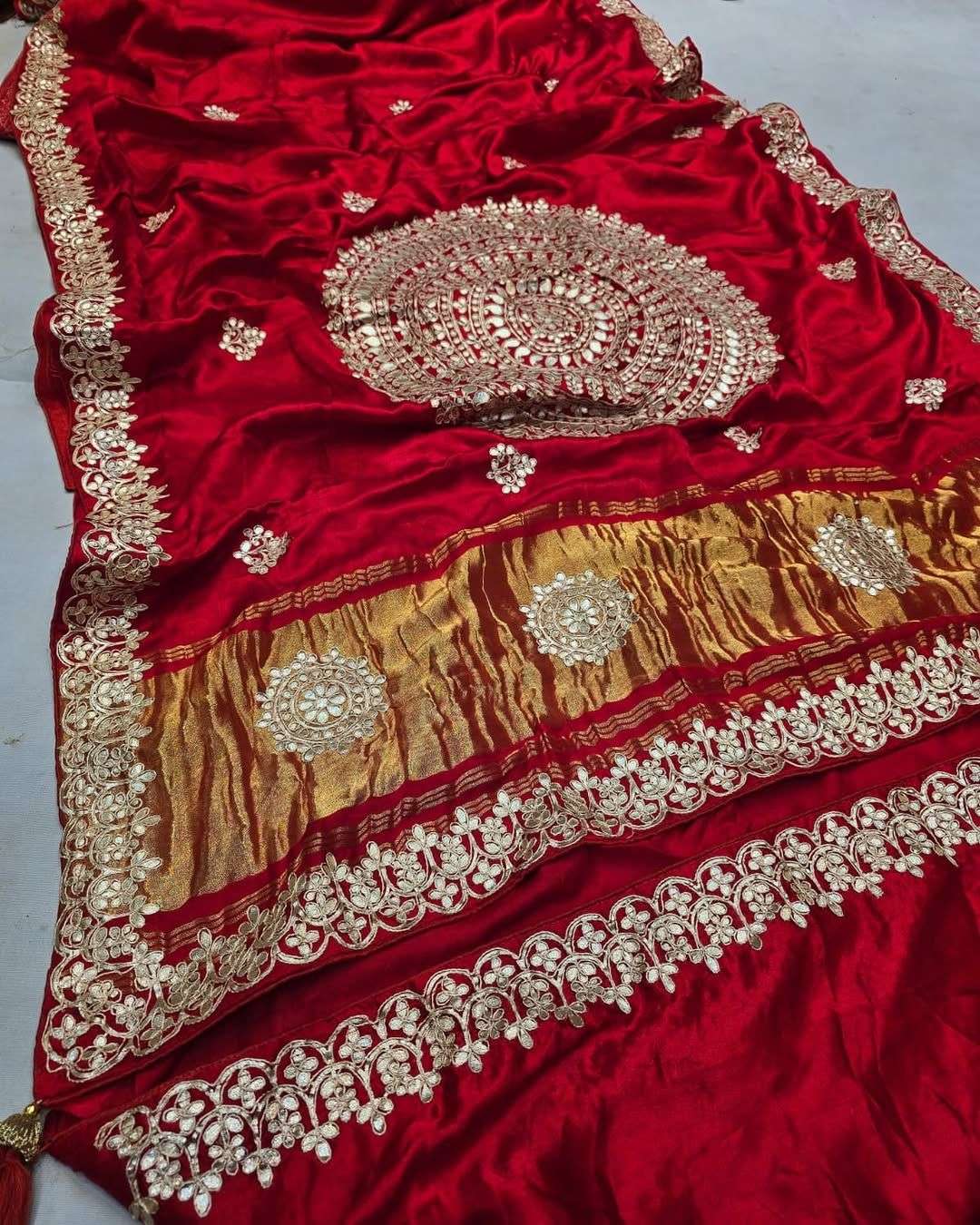Gaji Silk Original Plain fabric With Gota Pati  Work Bandhe...