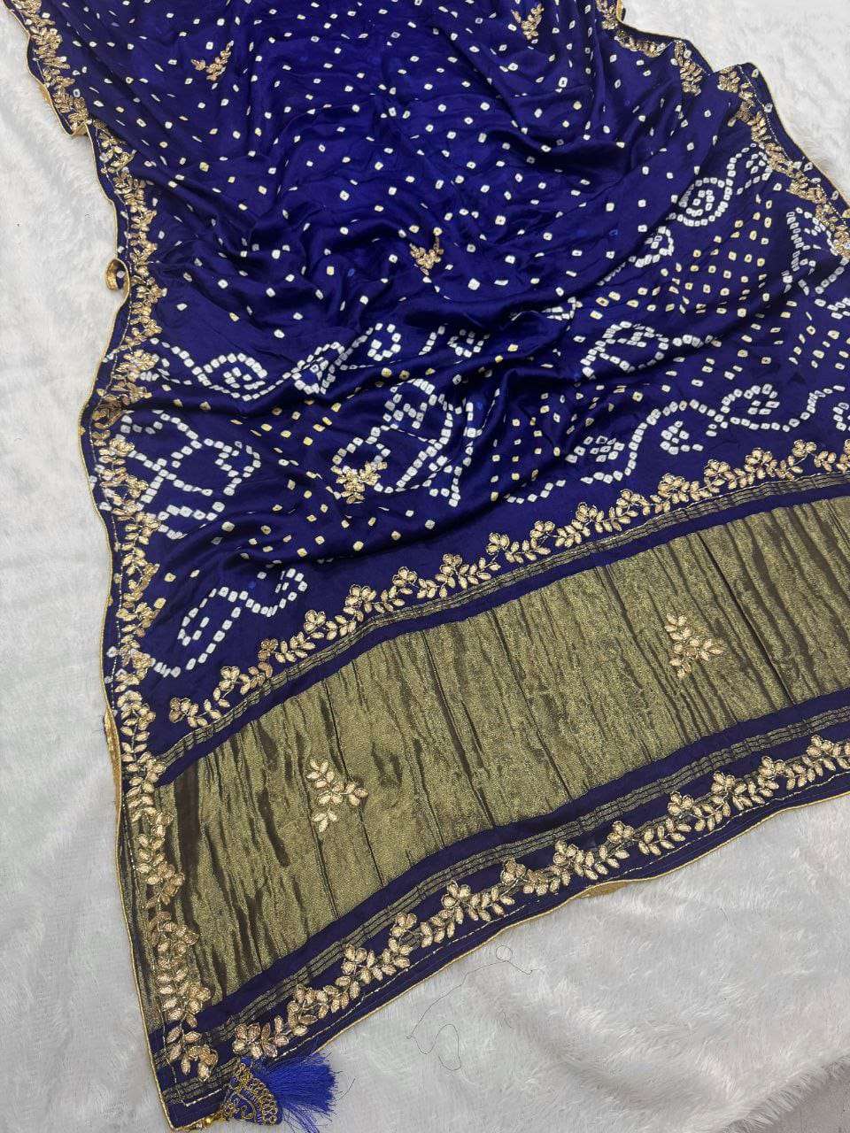 Gaji Silk Original pure Bandhani With beautiful Gota Pati Ha...