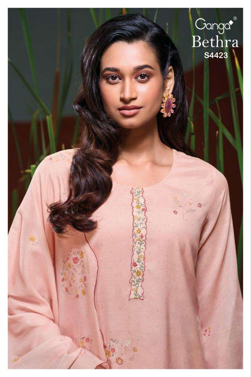 GANGA BETHRA 4423 PURE MUL PRINTED WITH HAND EMBROIDERY 3 PI...