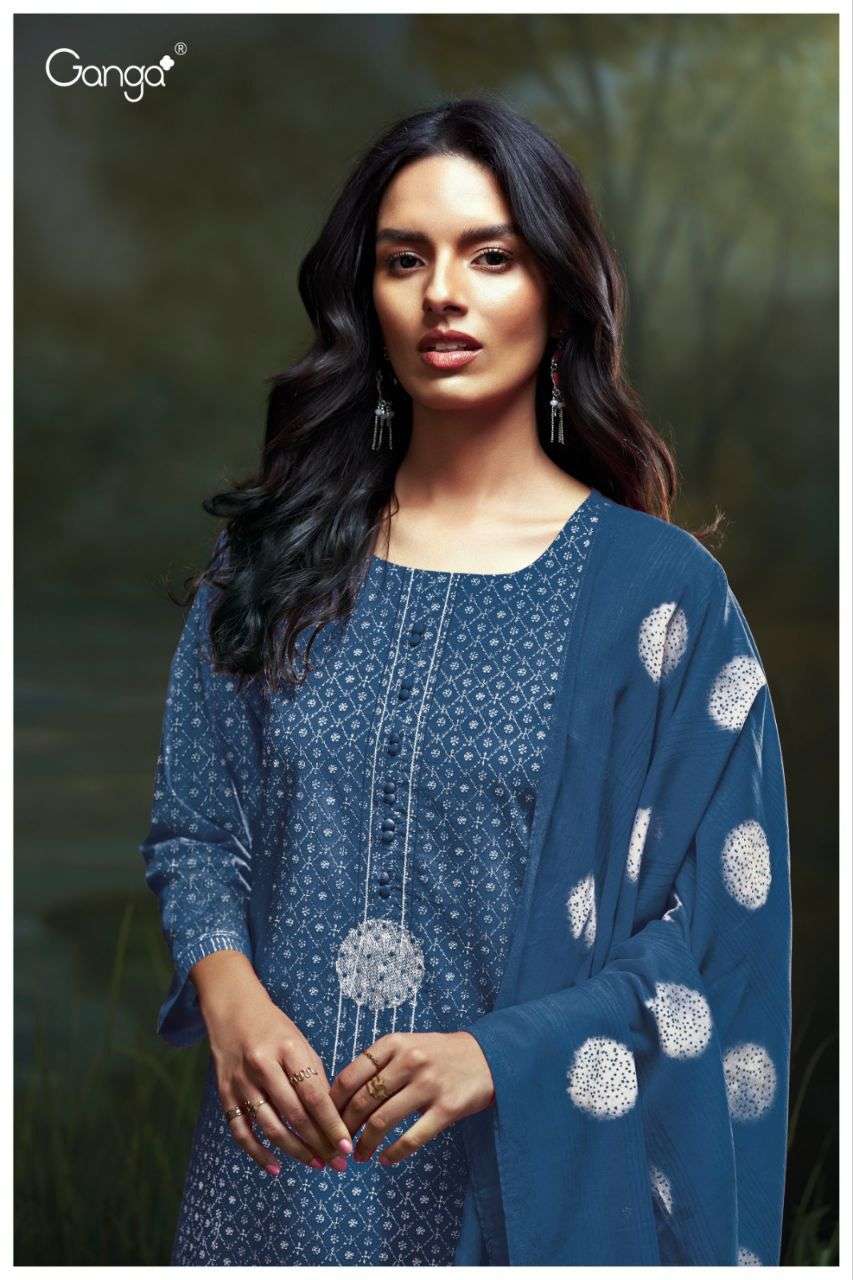 GANGA BHANAVI 3677 PREMIUM COTTON PRINTED LACE ON DAMAN SALW...