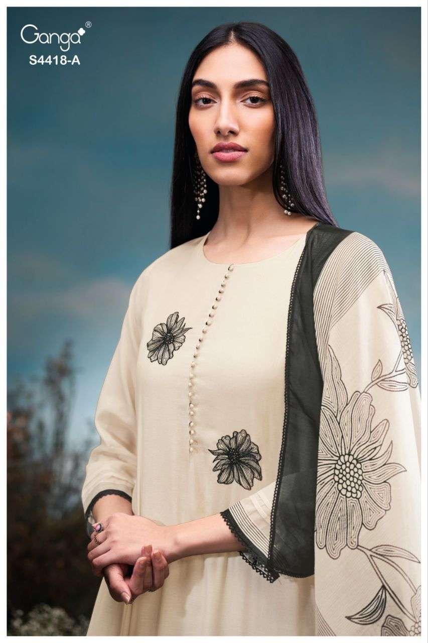 GANGA DESSA 4418 PURE MUL PRINTED WITH EMBROIDERY SUIT FOR L...