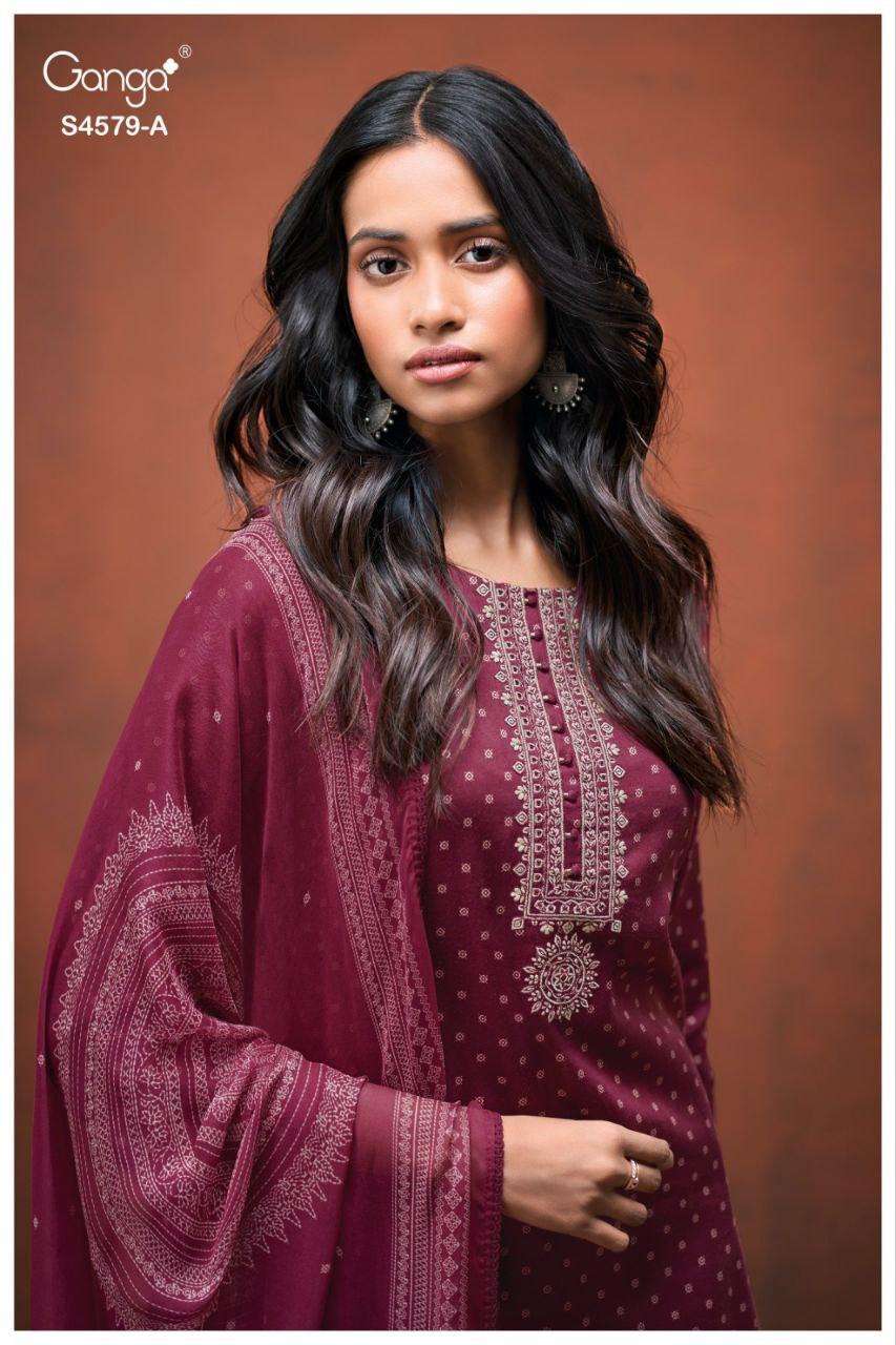 GANGA EILLIE 4579 COTTON SATIN PRINTED AND WORK EXCLUSIVE DR...
