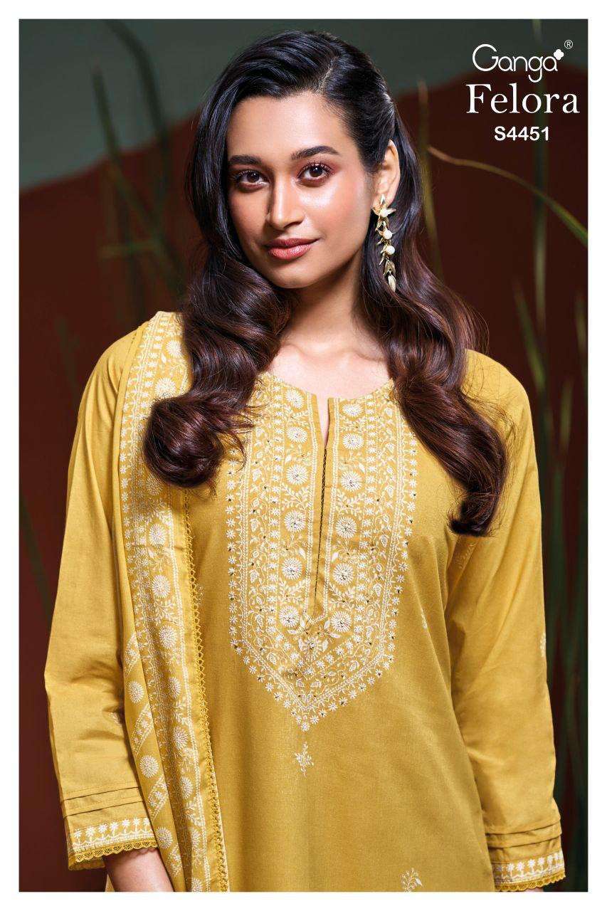 GANGA FELORA 4451 COTTON PRINTED SCHIFFLI EMBROIDERY SALWAR ...