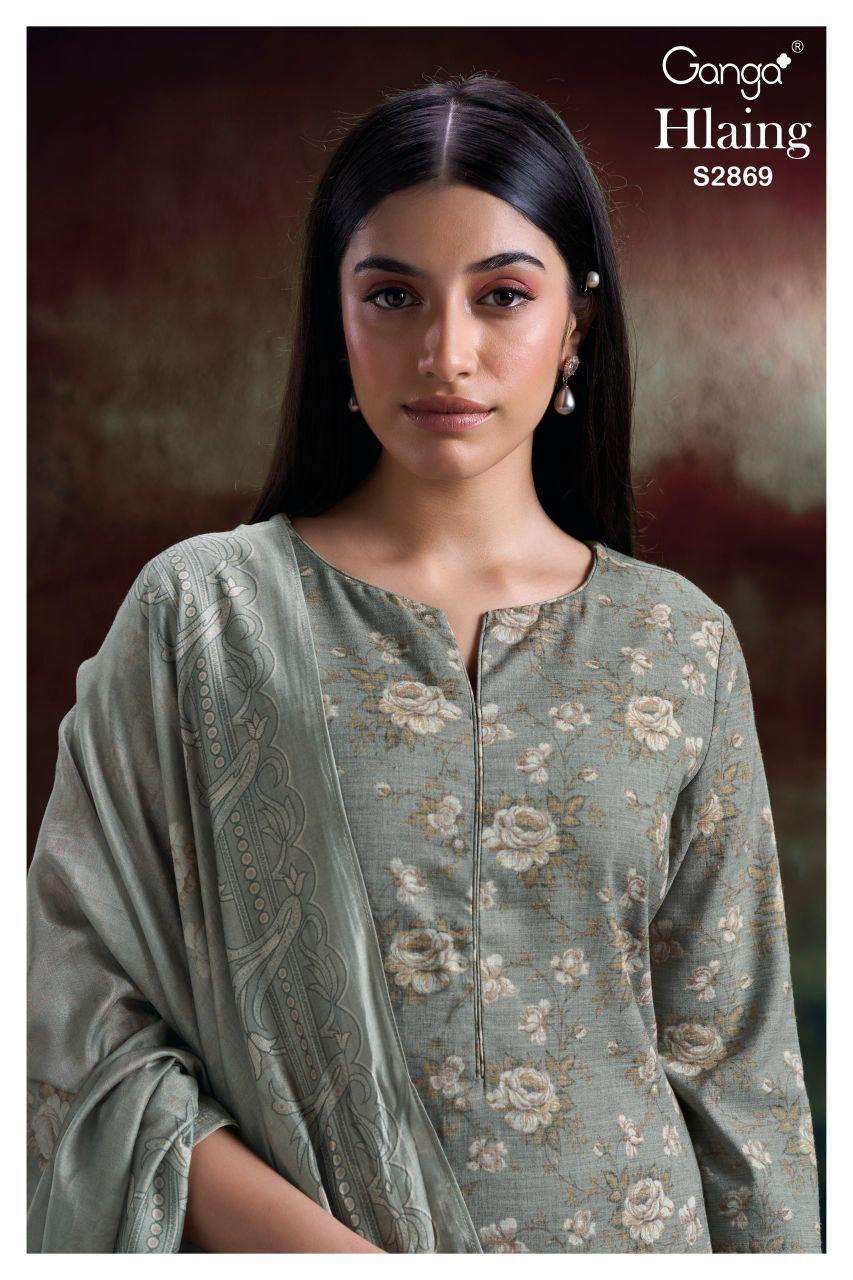 GANGA HLAING 2869 HANDLOOM COTTON PRINTED LIGHT COLOR SUIT C...