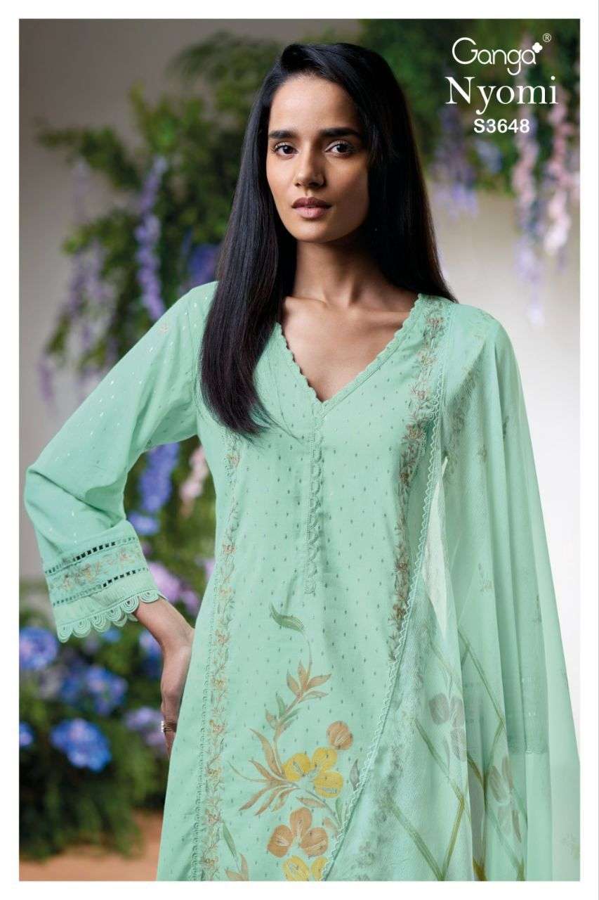 GANGA NYOMI 3648 COTTON JACOUARD PRINTED UNSTITCH DRESS FANC...