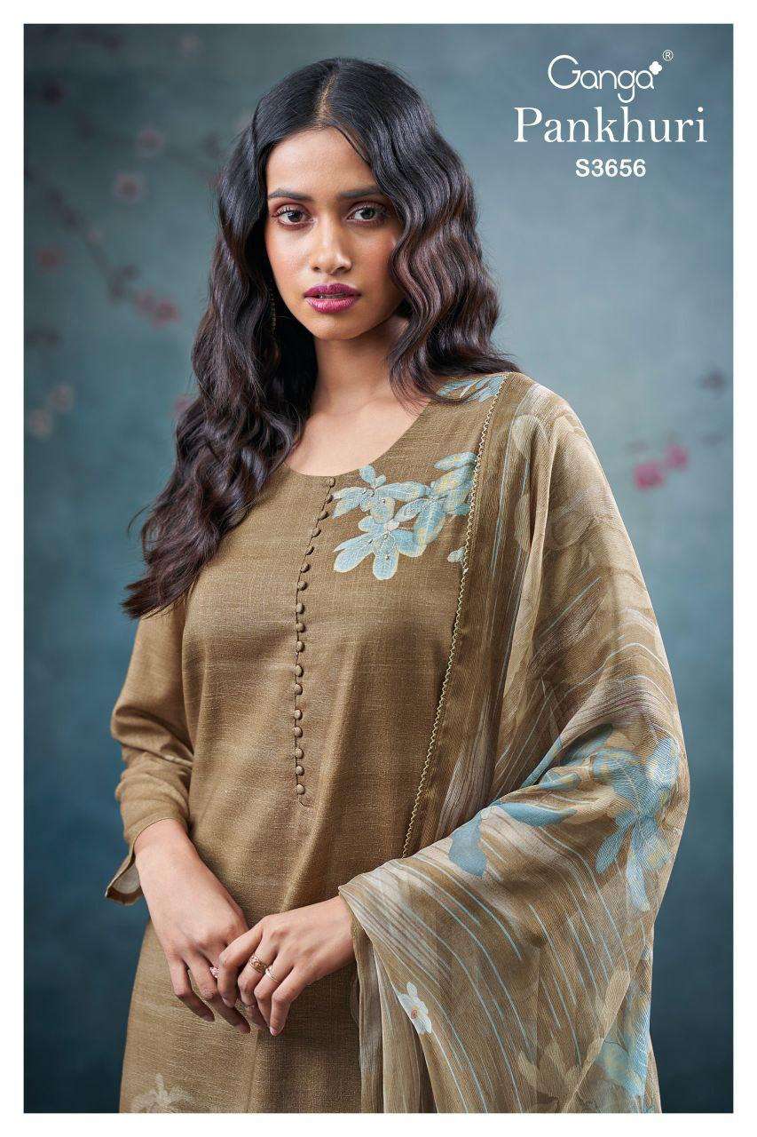 GANGA PANKHURI 3656 COTTON LINEN PRINTED SUIT LADIES CASUAL ...