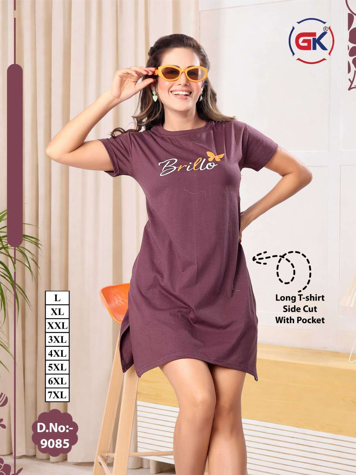 GK 9085 LONG TSHIRT WITH SIDE CUT AND POCKET VIRAL NIGHT WEA...