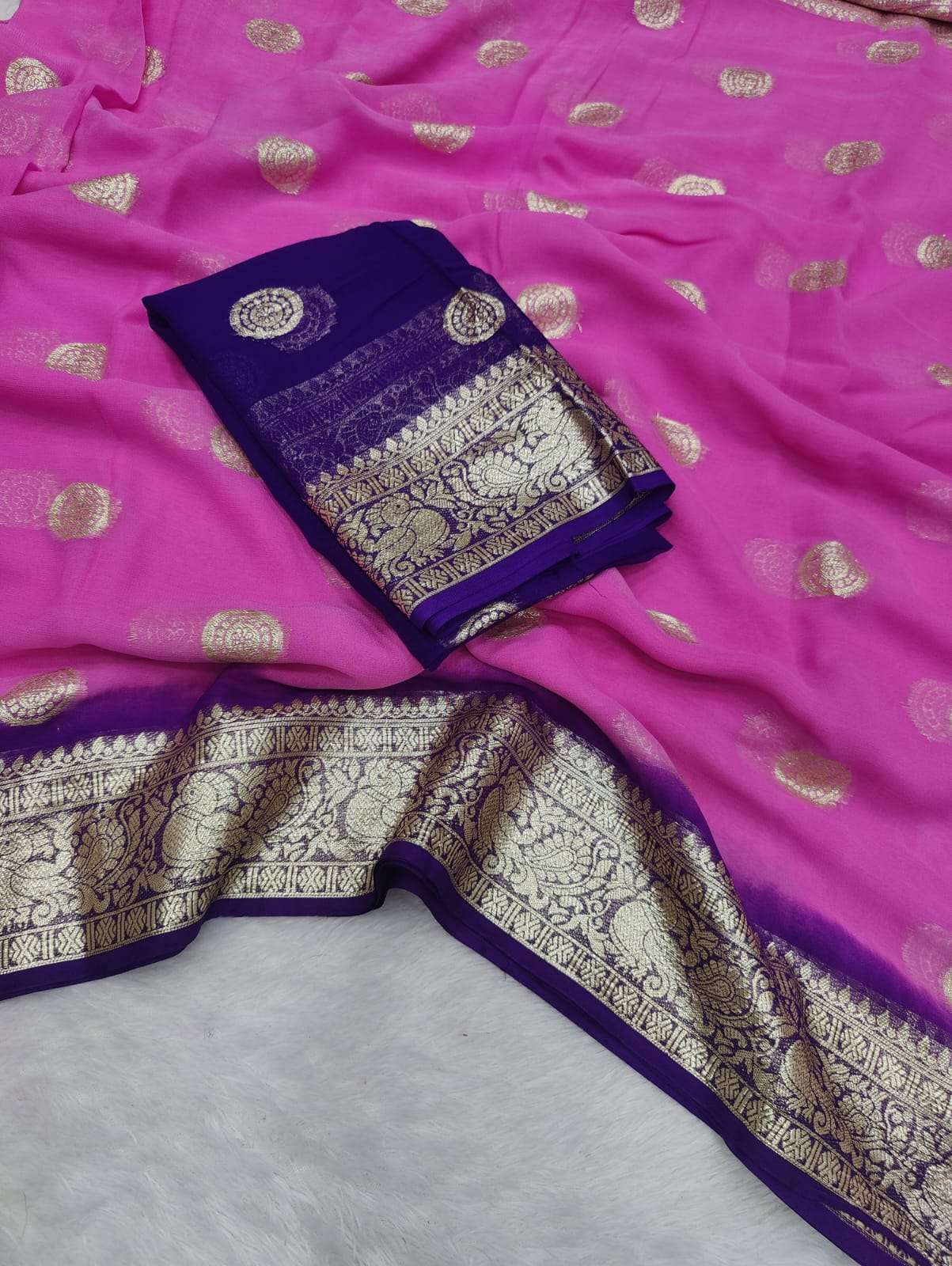  Gola Peacock Pure Viscose Georgette 2D Handmade Saree With ...