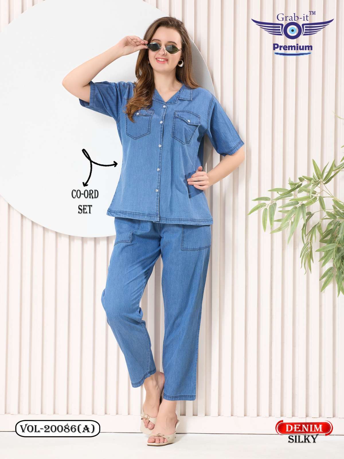 GRAB IT PREMIUM VOL 20086 DENIM SILK TOP PANT FOR WOMEN CORD...