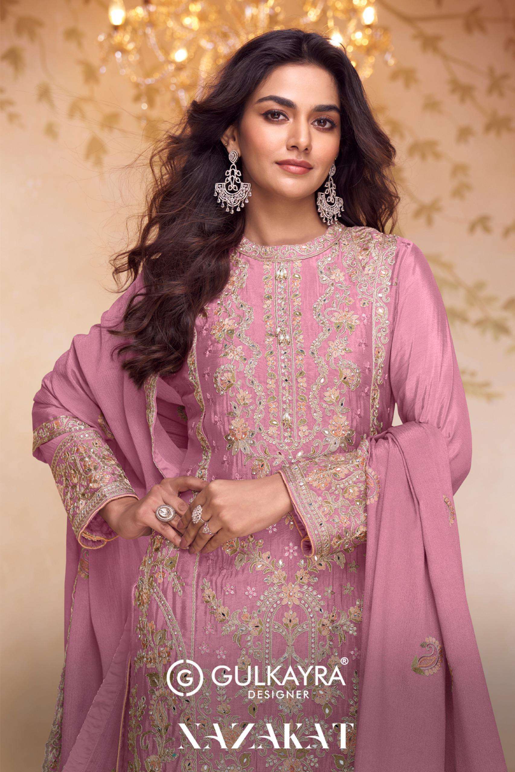 GULKAYRA DESIGNER NAZAKAT REAL CHINON WORK HEAVY SHARARA SUI...