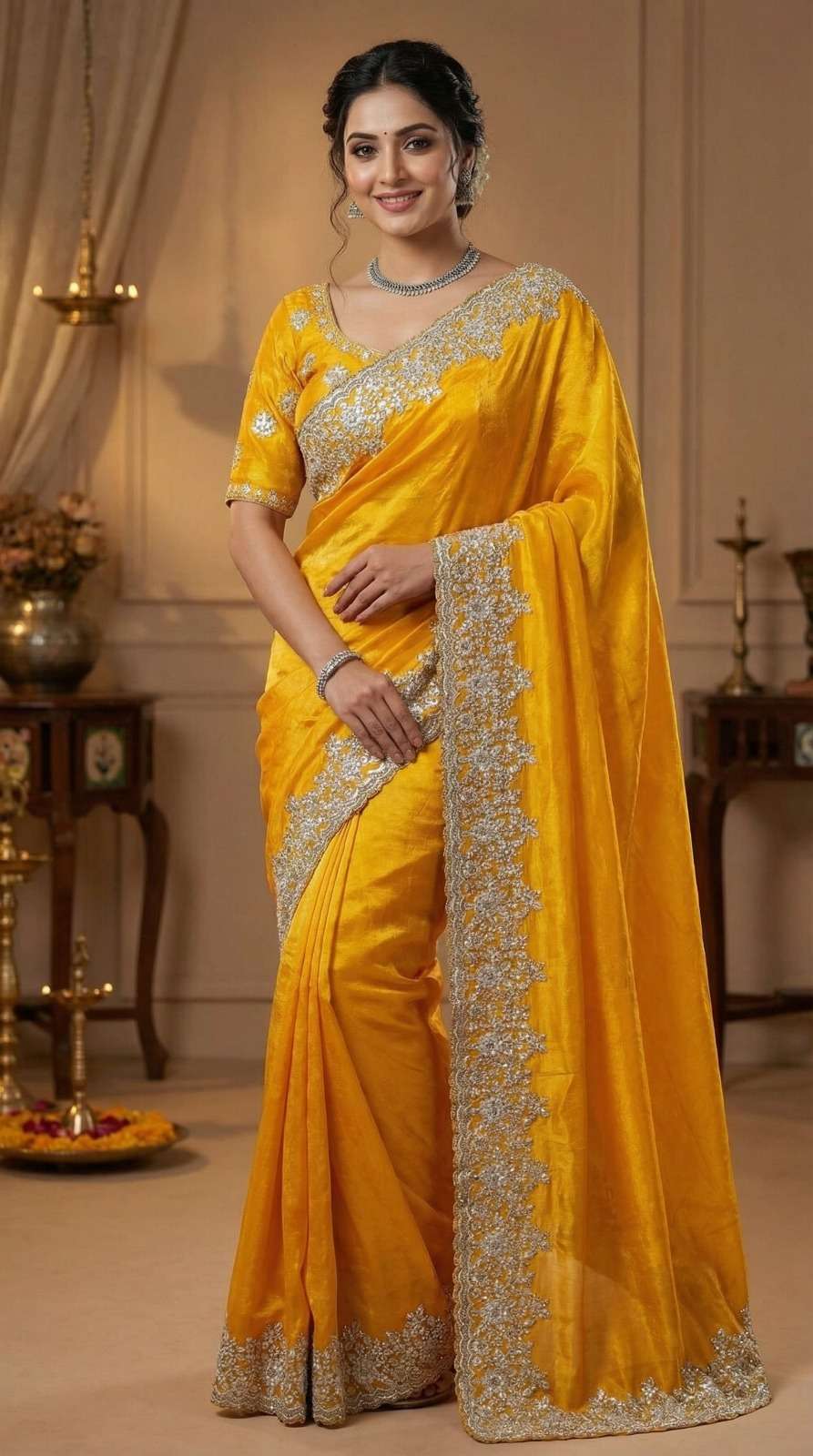 Haripriya Pure fancy Satin Silk fabric With White Coding wit...