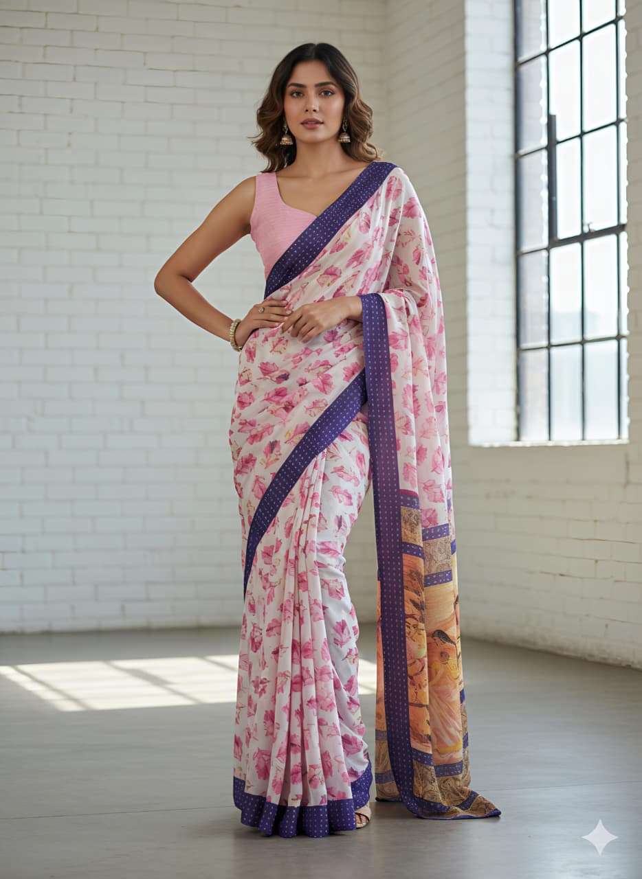 heavy and cool dull moss blooming Georgette fancy fabric wit...