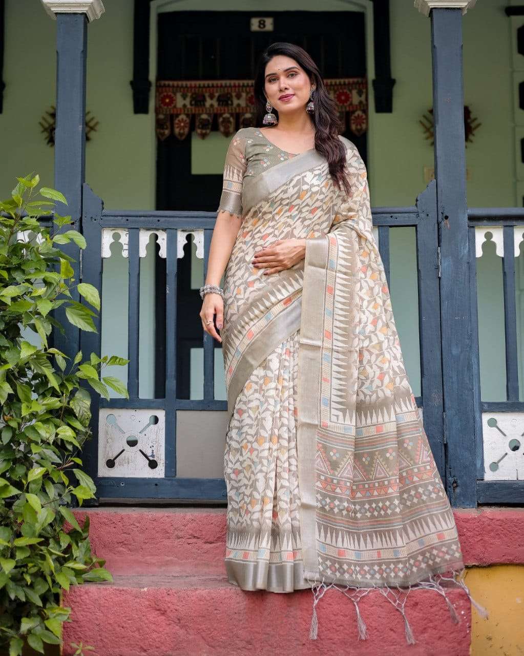 HEAVY LINEN BLOOMING WITH KALAMKARI FABRIC DIGITAL PRINT ON ...