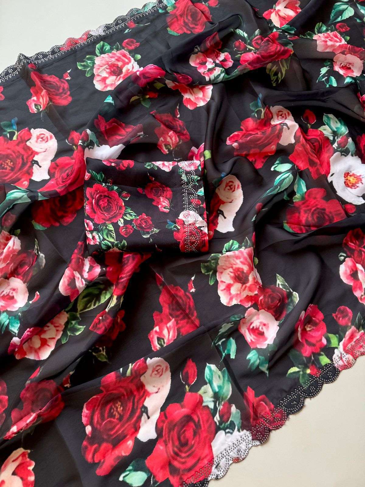 Heavy Satin Georgette Fabric And Beautiful Colorful Floral D...