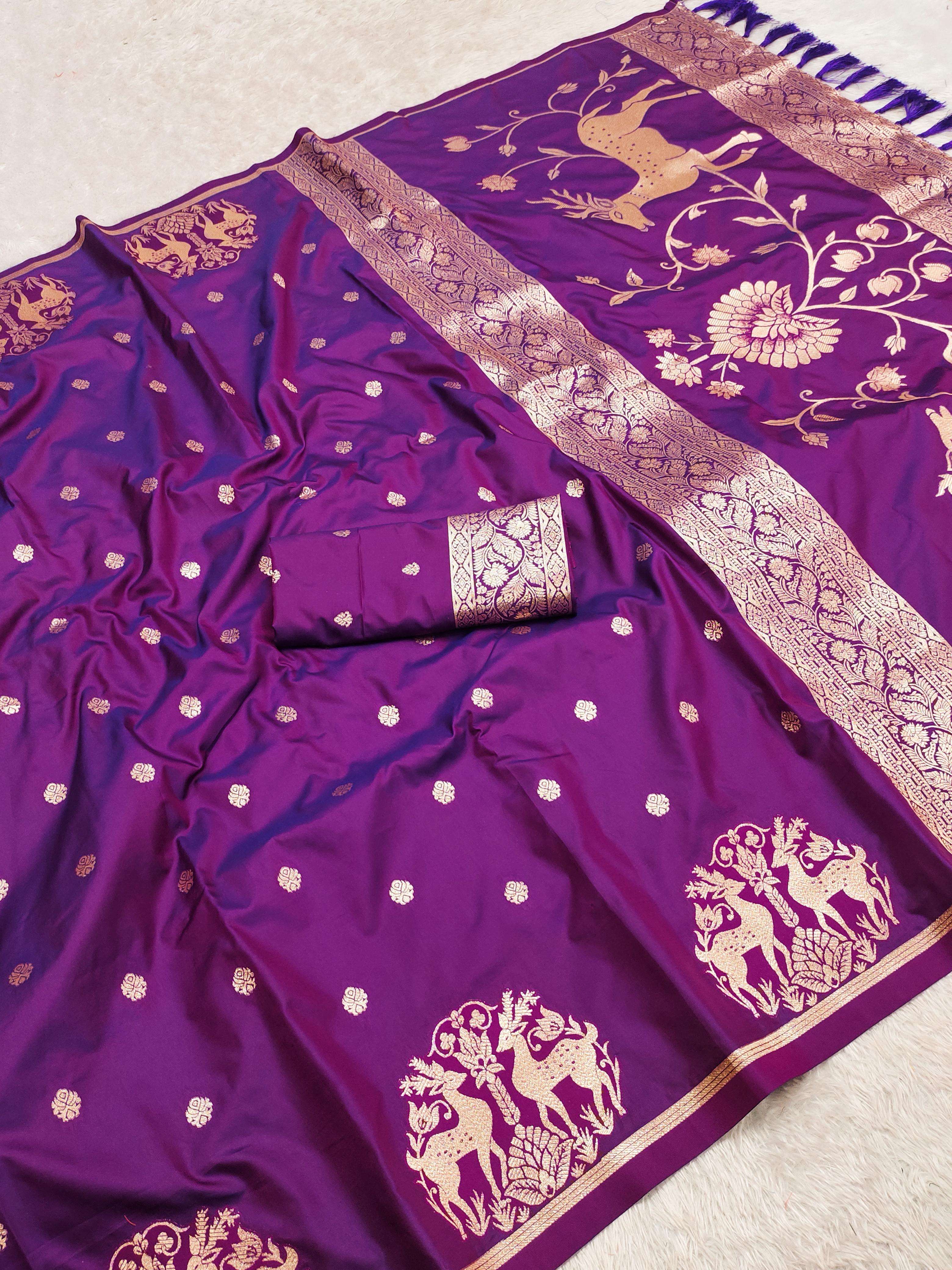  Hiran Soft Banarasi silk fabric with Zari weaving Hiran des...