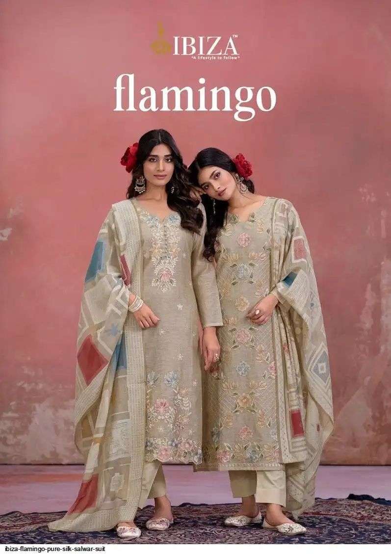 IBIZA FLAMINGO ORGENIC SEN SILK EMBROIDERY WORK DRESS UNSTIT...
