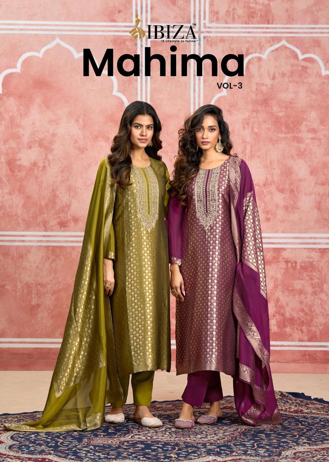 IBIZA MAHIMA VOL 3 BANGLORY SILK JACQUARD PATTERN 3 PIECE SU...