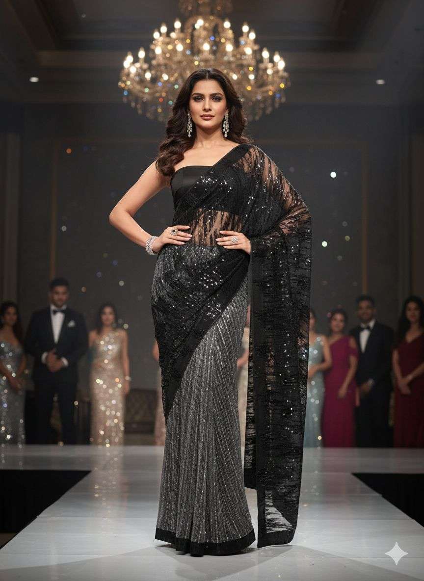 IMPORTED FABRIC BEAUTIFUL HALF HALF  WITH FULL HEAVY SEQUINS...