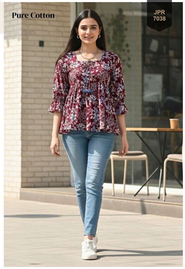 JPR 7037 AVNI REGULAR FIR COTTON JAIPUR PRINT TOP FOR GIRL W...