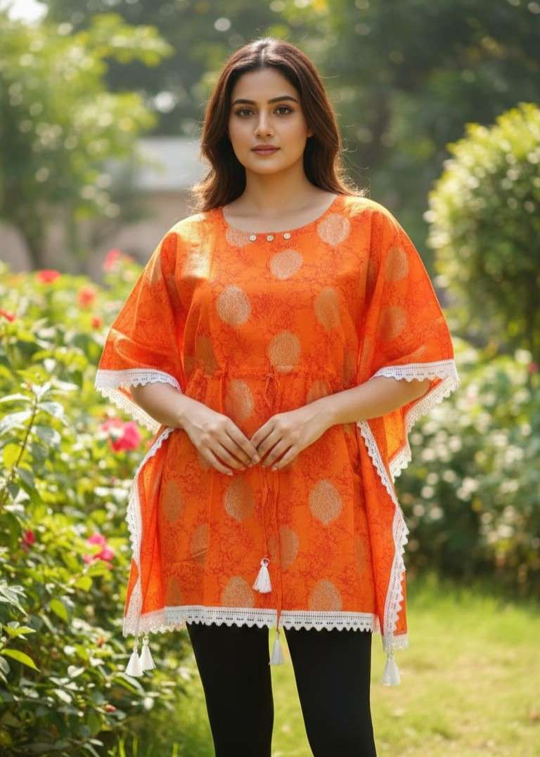 KAFTAN TOP COTTON WITH HEAVY BORDER LACE DAILY WEAR GIRL SHO...