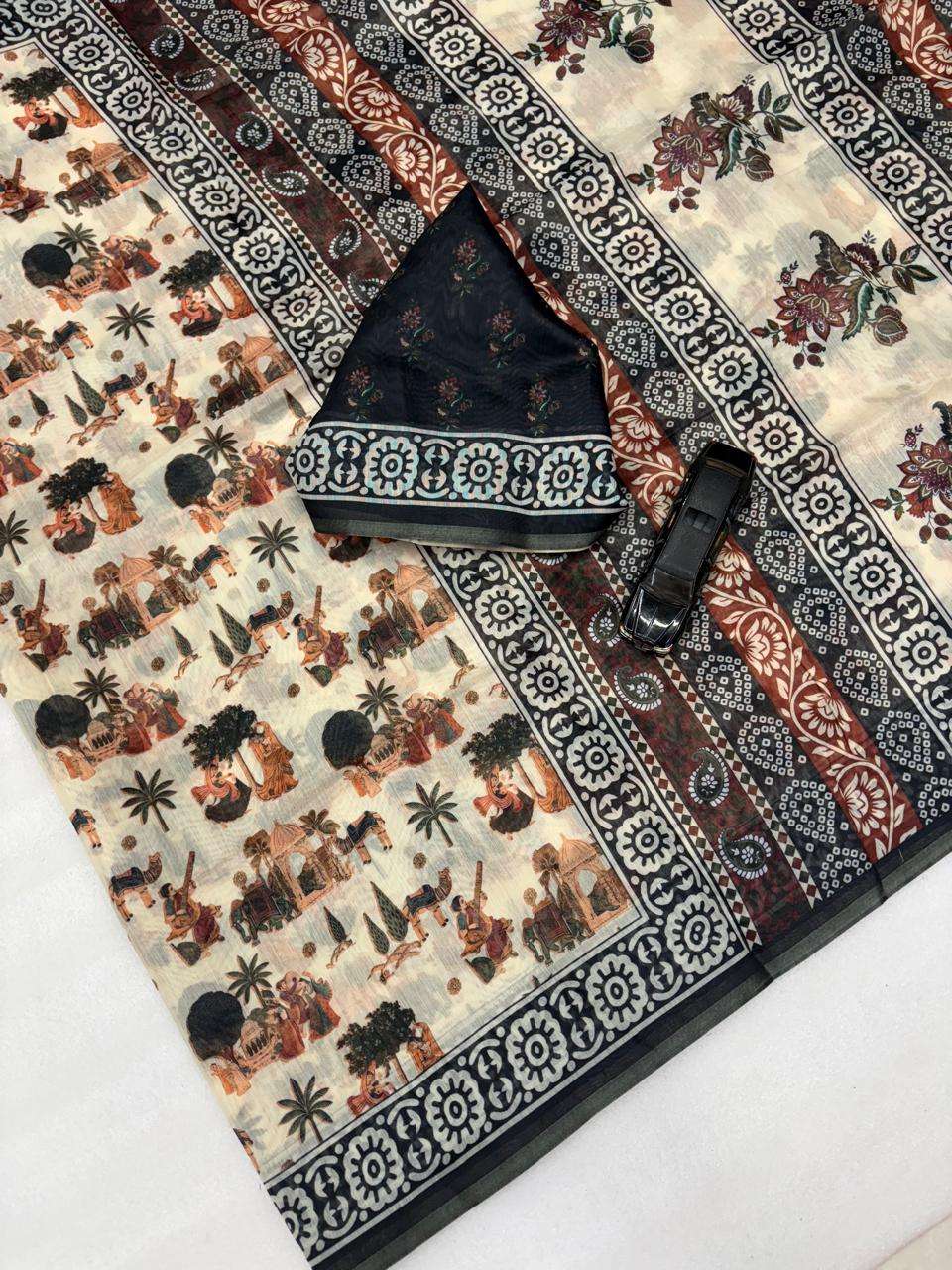 kali kamal  Soft Chanderi Slub Cotton fabric with Digital Pr...