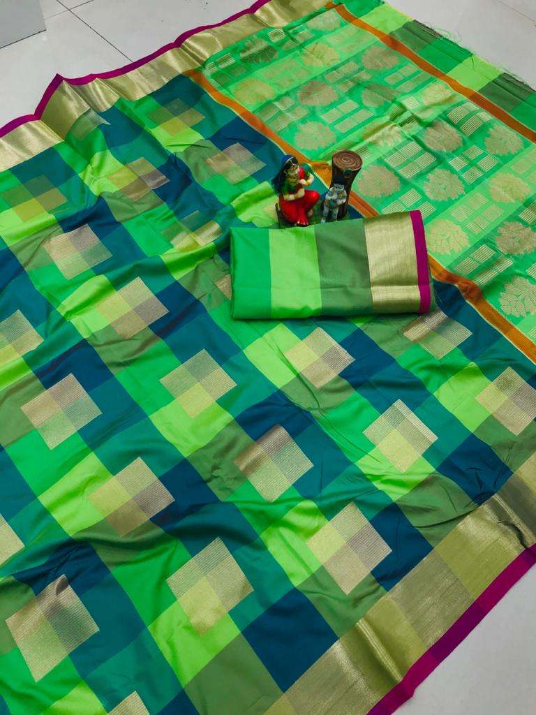 KASTURI BANARASI SILK FABRIC BEAUTIFUL JARI BORDER REGULAR W...