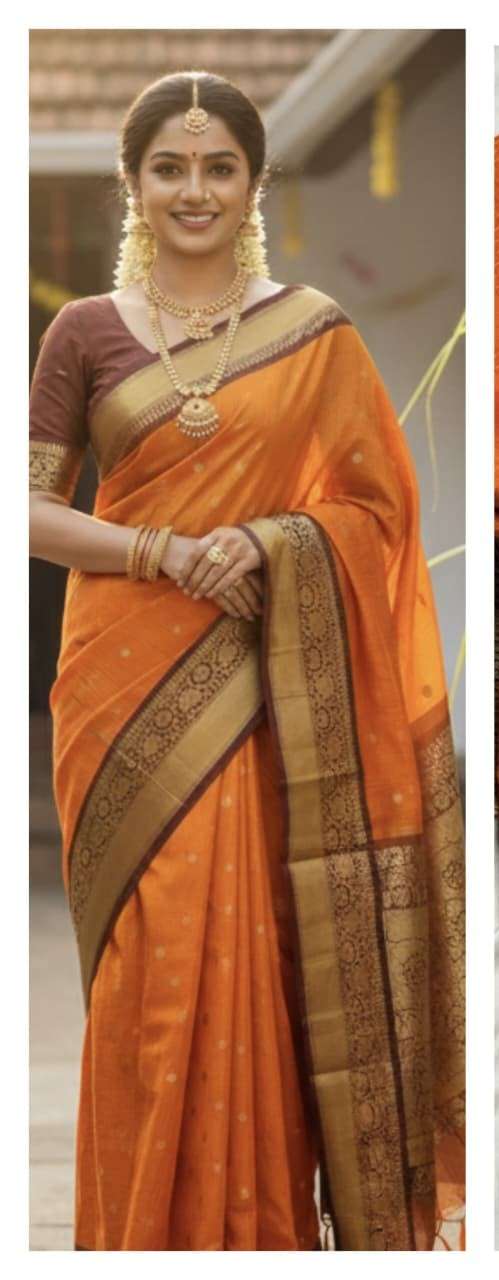 Kesari pattu Mangalagiri katan silk fabric beautiful zari we...