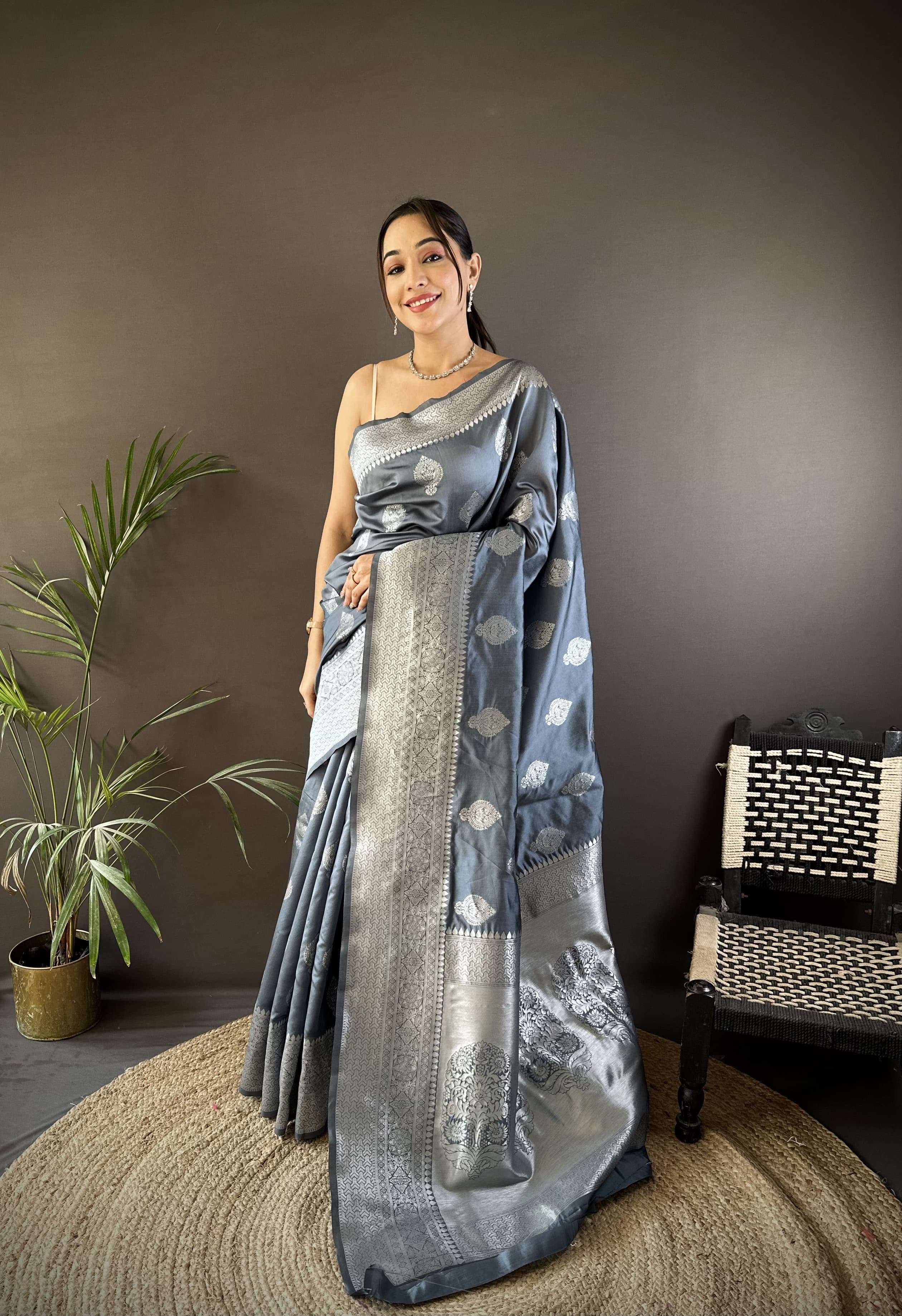 KHWAISH SOFT BANARASI SILK FABRIC FANCY WITH WEAVING SILVER ...
