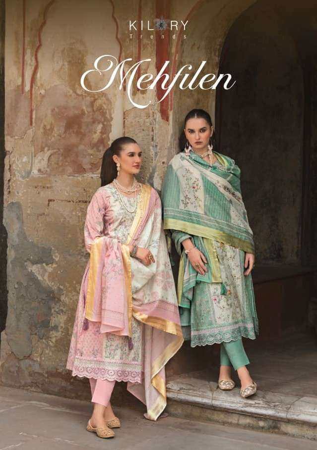 KILORY TRENDS MEHFILEN COTTON PRINT WORK & SCHIFLLI WORK SUI...