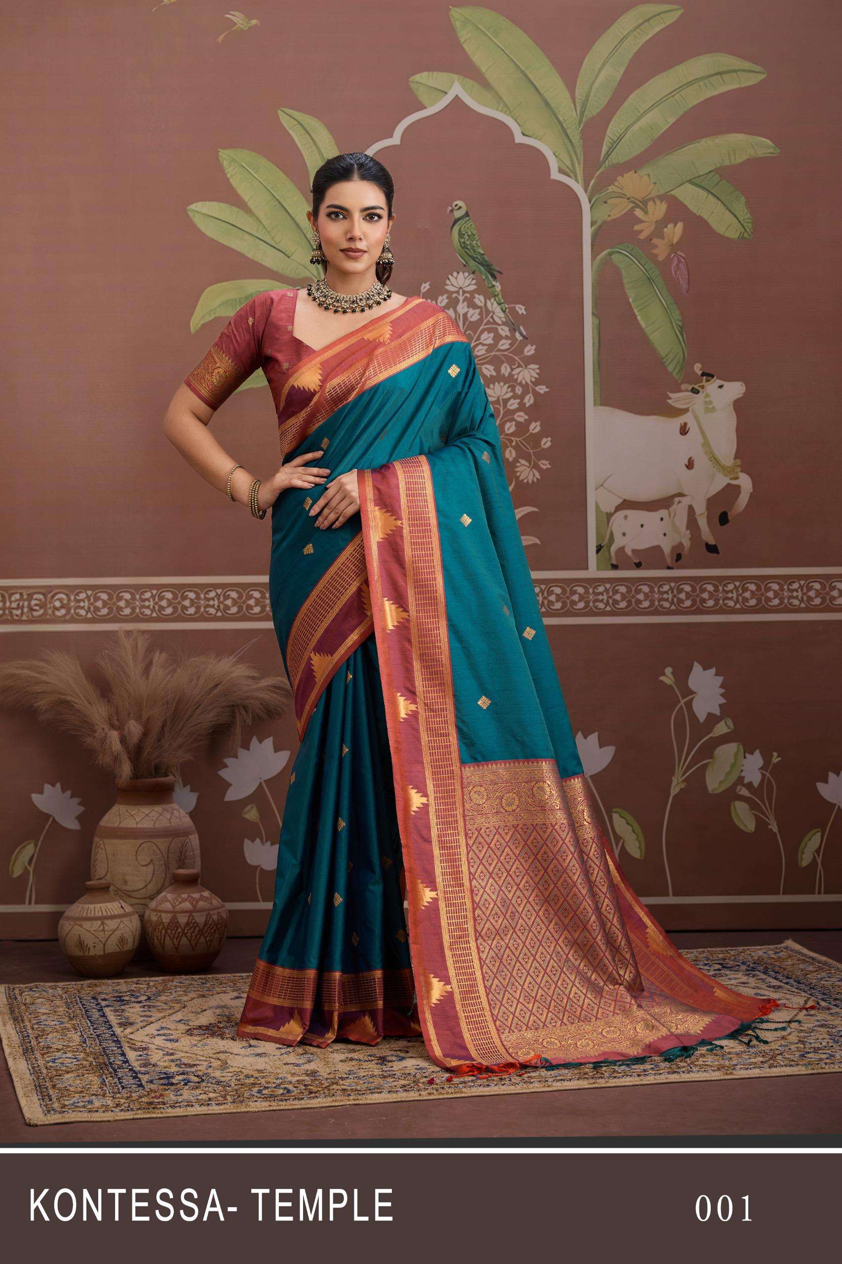 KONTESSA TEMPLE TUSSAR SILK PURE FABRIC HANDLOOM WEAVING WOE...