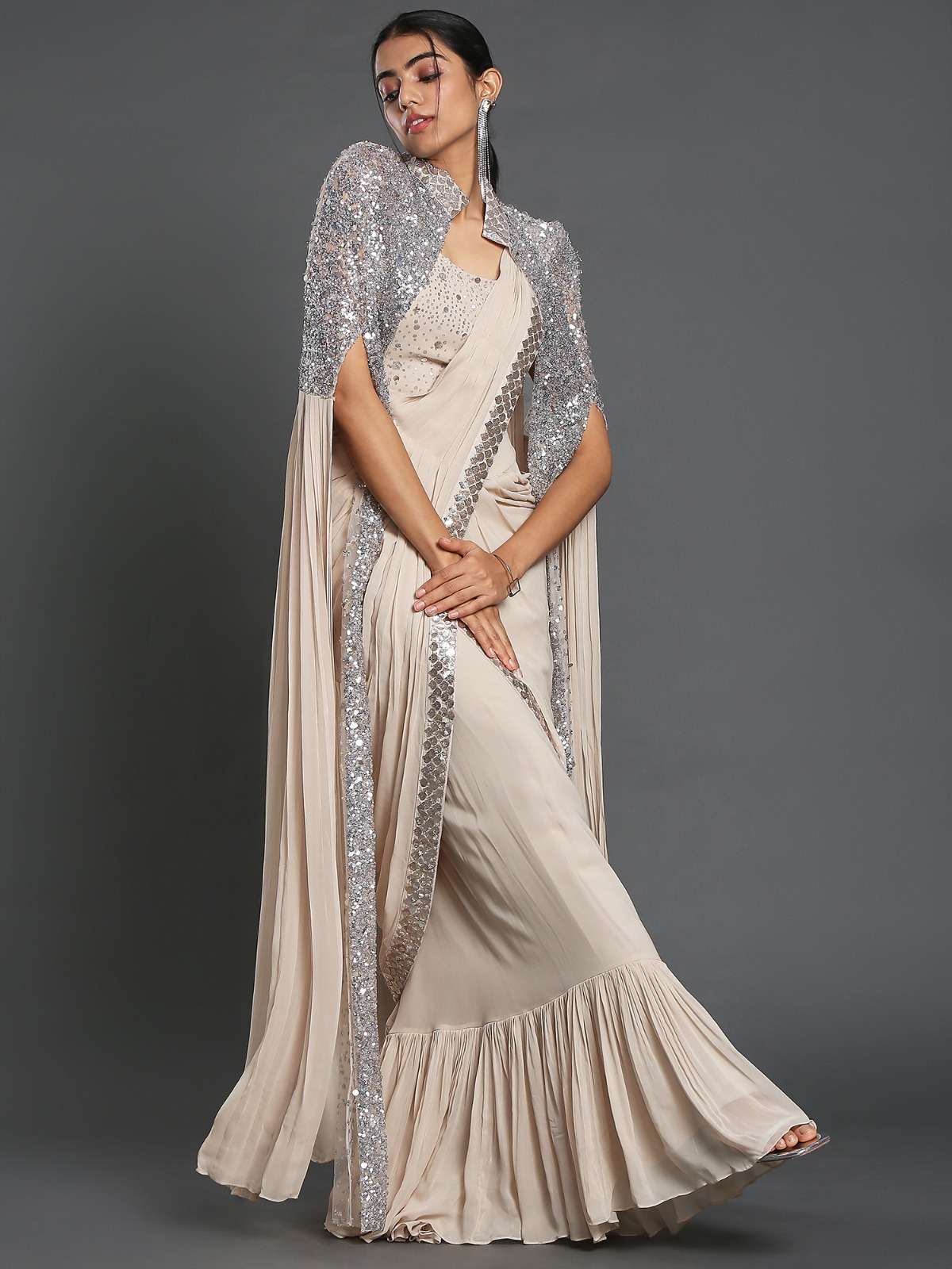 KT 310  HEAVY GEORGETTE FENCY SEQUNCE WORK WITH BEAUTIFUL FR...