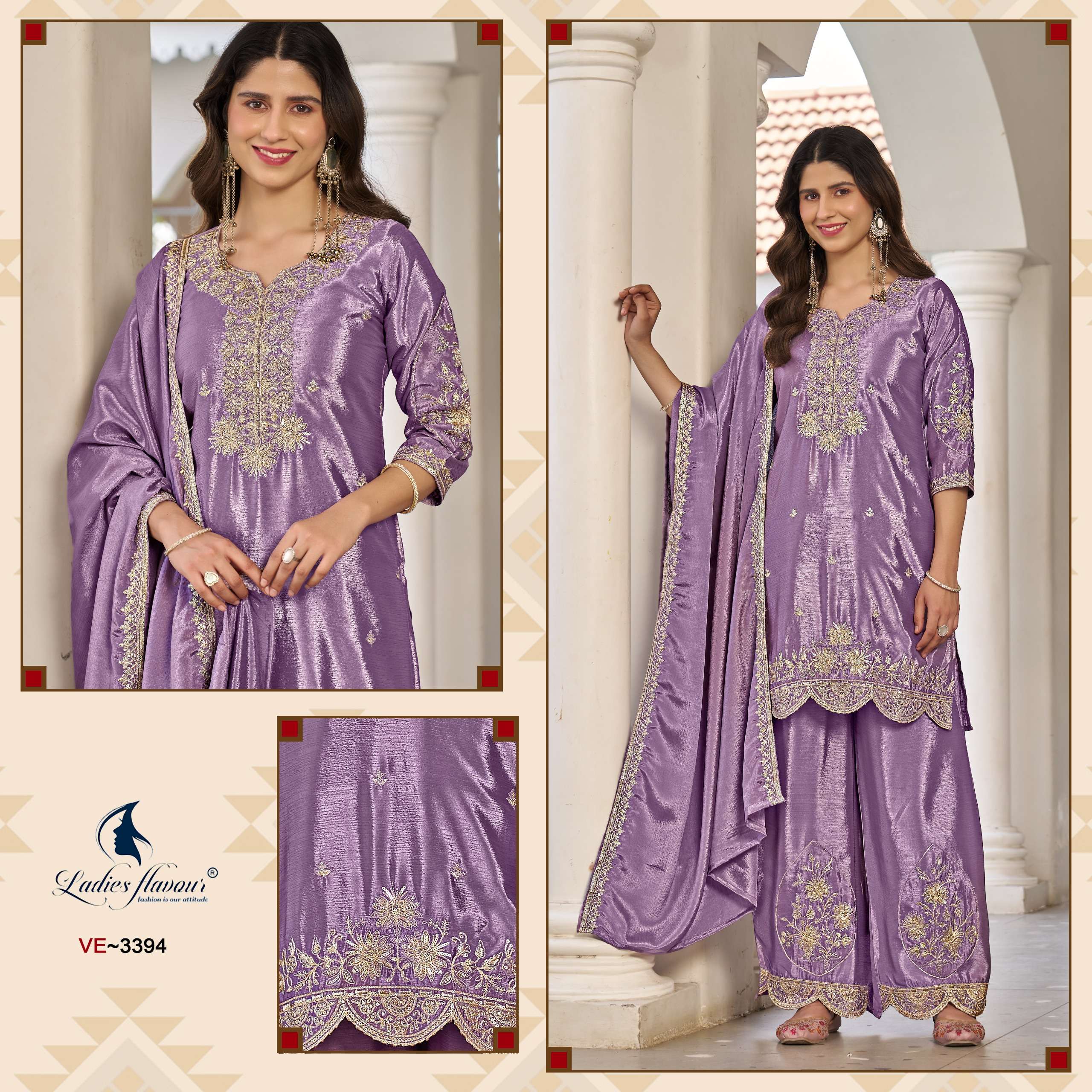 LADIES FLAVOUR 3392 TO 3394 CHINON EMBROIDERY STITCH SHARARA...
