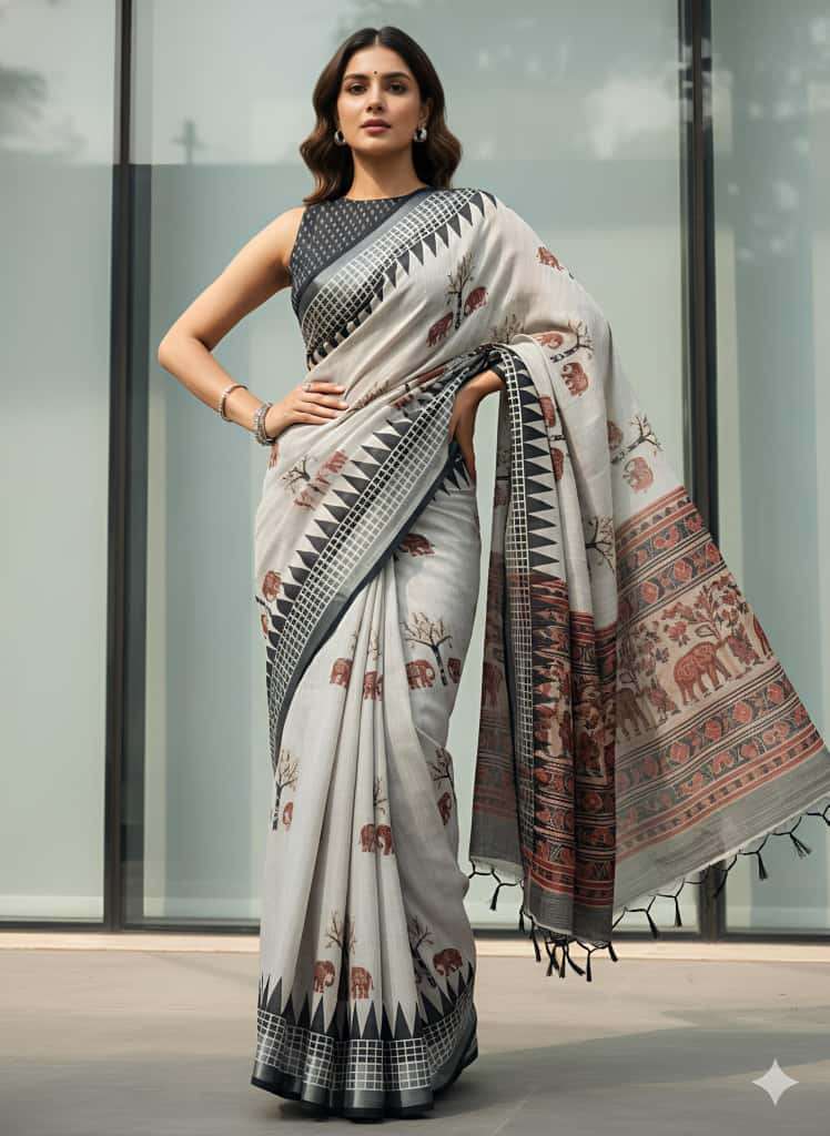  laxmi gajraj Heavy linen fabric blooming With gajraj digita...