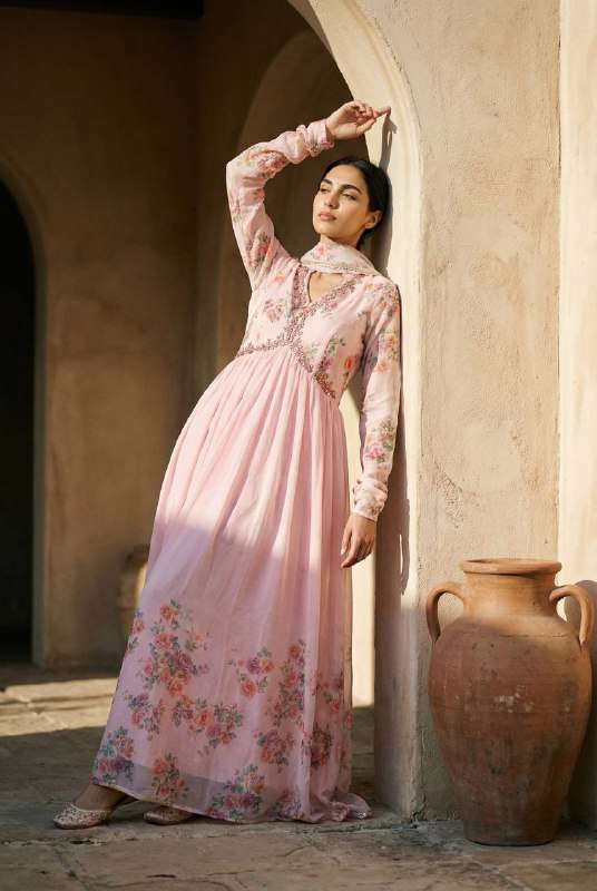 LUXURIOUS TEBBY SILK RICH FEEL PINK GOWN DUPATTA FASHION PAR...