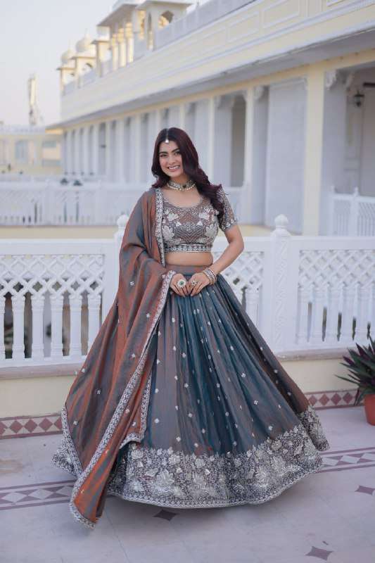 LW 7158 LUXURY READYMADE SILK WITH PIPE EMBROIDERY GRAY LEHE...
