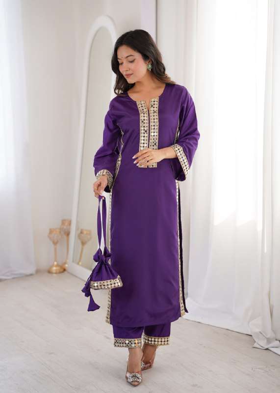 LW 9324 READYMADE MIRROR WORK LACE KURTI PANT WITH BATWA RES...