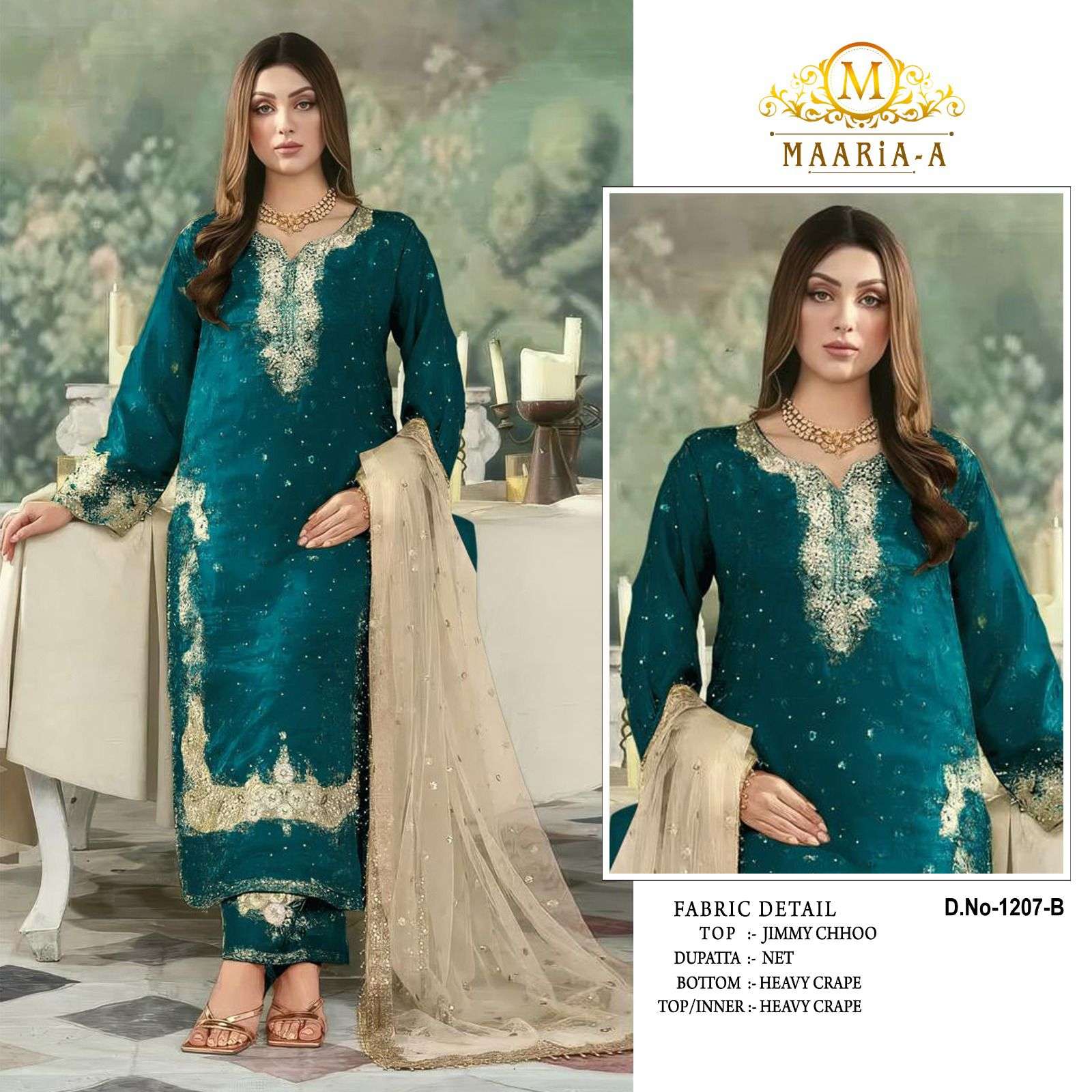 MAARIA M 1207 JIMMY CHOO SEQUENCE WORK PAKISTANI NEW SUIT BU...
